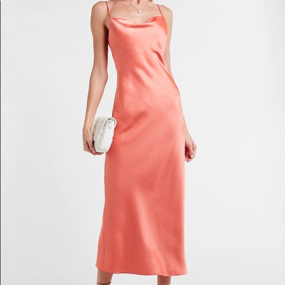 Express Dresses & Skirts - Coral Satin Cowl Neck Slip Dress